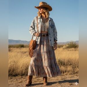 Wild Fable Jean Jacket RARE Oversized Graffiti Alien Flower Peace Art Denim L